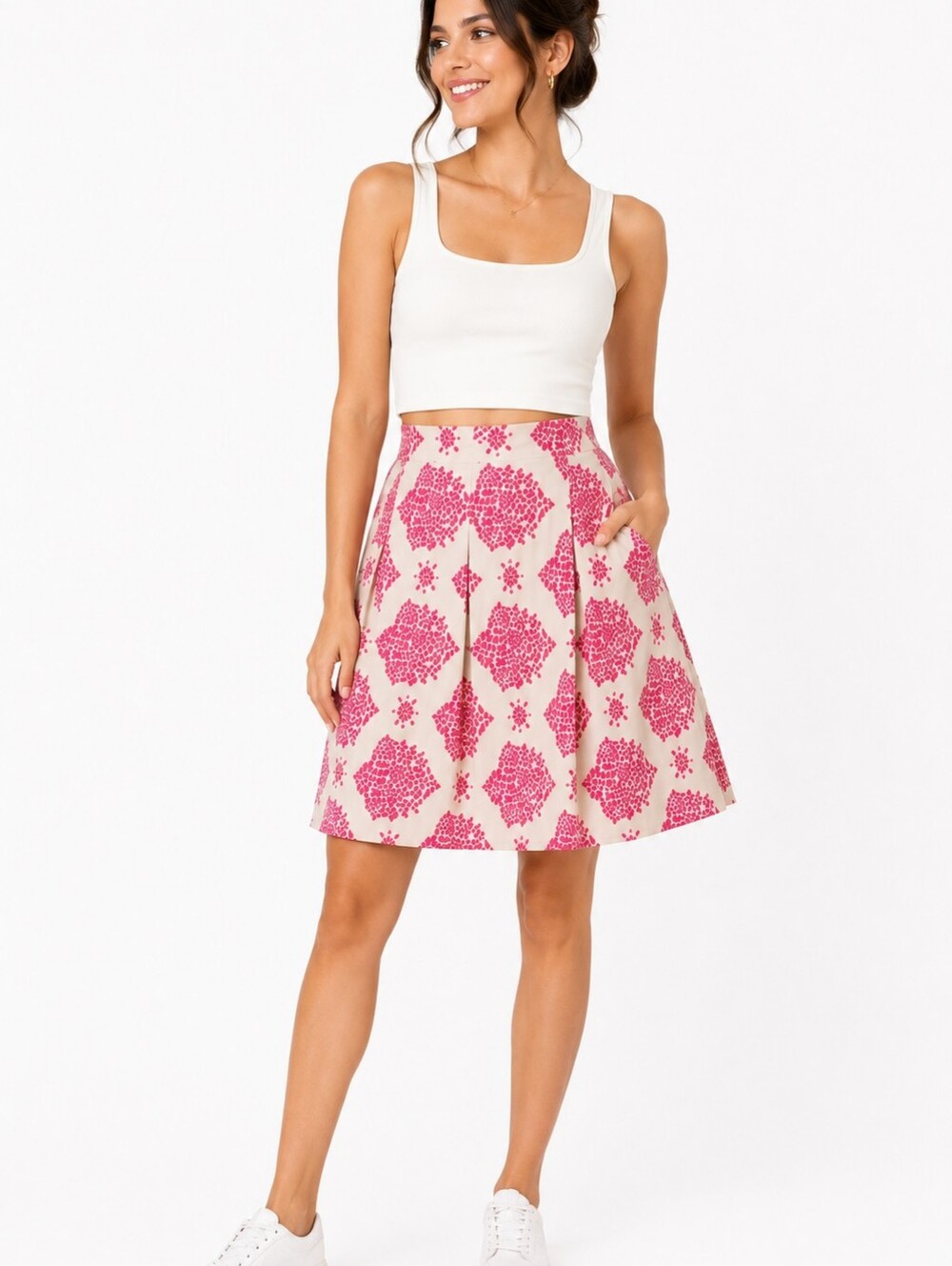 Sweet Rain Cream Mini Skirt with Pink Floral Print